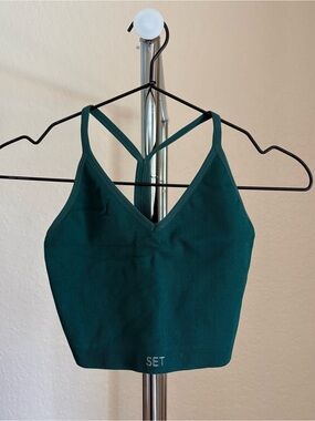 Dark Green Ribbed V-Neck Crop Tank
